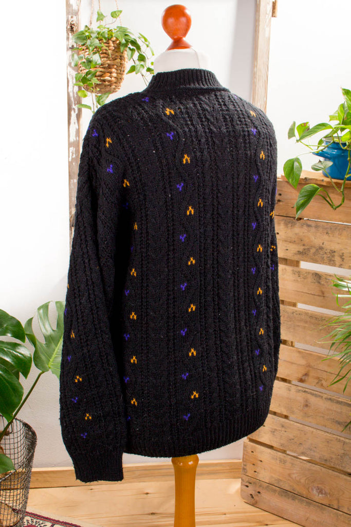 Boyfriend Strickpulli schwarz Wollmix 80er 90er Boho Frau L 44-46 M 40-42 schwarz Unisize vintageberlin.de
