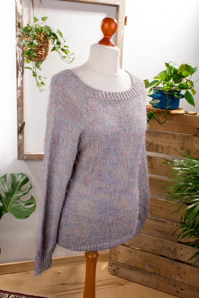 Fransenpulli bunt 90er bunt Frau grau S 36-38 Sekretärin vintageberlin.de