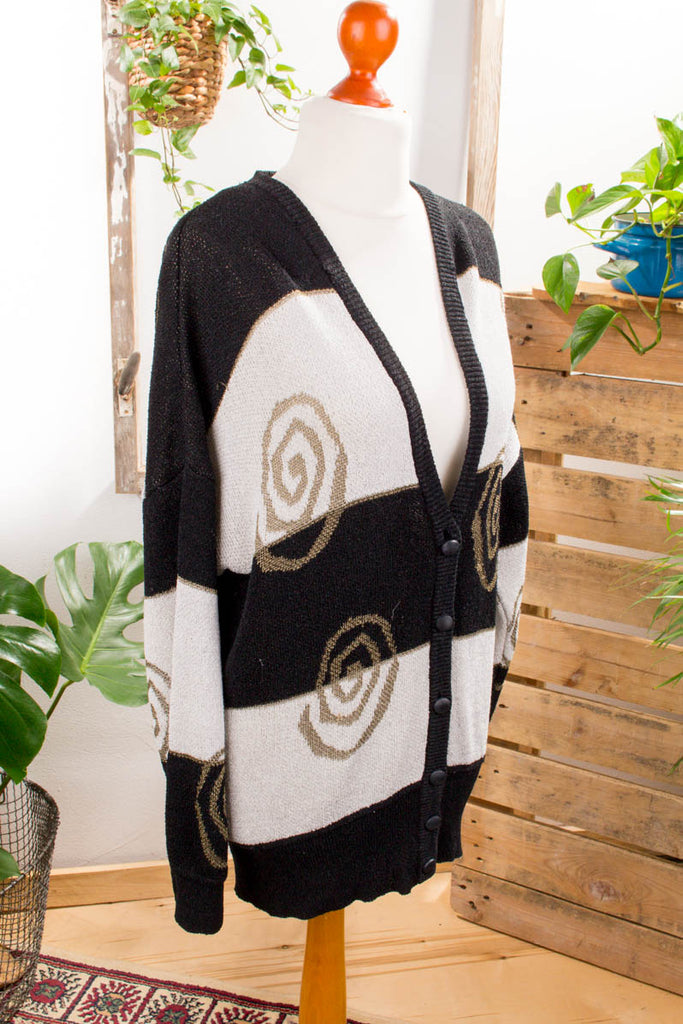 Vintage Escada Strickjacke 90er Designer Frau gold M 40-42 schwarz Sekretärin Special vintageberlin.de