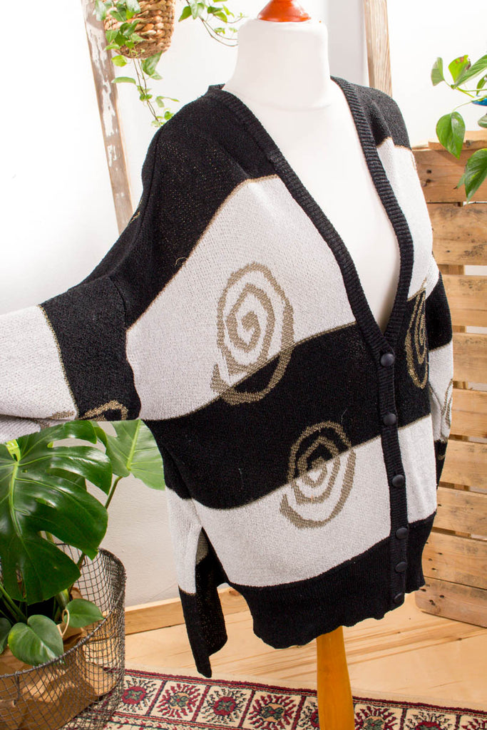 Vintage Escada Strickjacke 90er Designer Frau gold M 40-42 schwarz Sekretärin Special vintageberlin.de