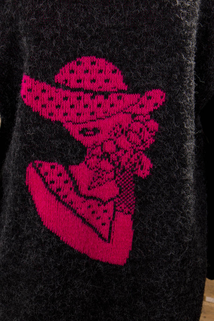 Oversize Pulli grau pink 80er 90er Frau grau L 44-46 M 40-42 pink Sekretärin Unisize vintageberlin.de