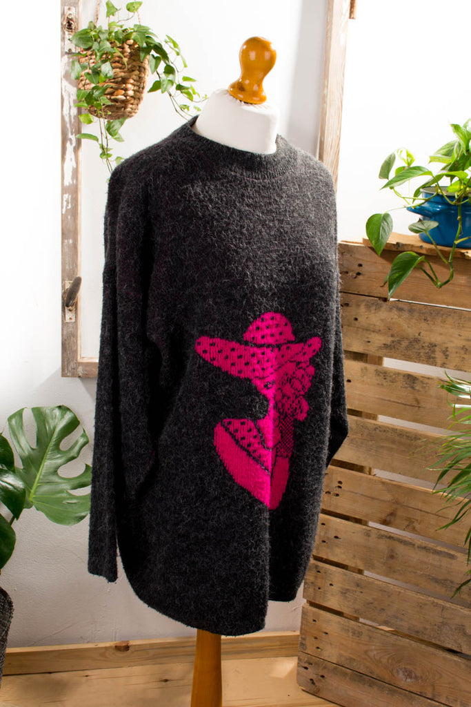 Oversize Pulli grau pink 80er 90er Frau grau L 44-46 M 40-42 pink Sekretärin Unisize vintageberlin.de