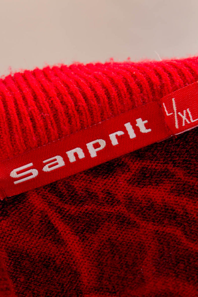 Strickpulli rot schwarz Muster Wollmix 90er Frau L 44-46 M 40-42 rot schwarz vintageberlin.de