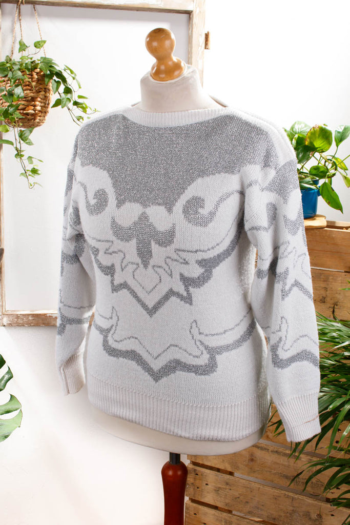 Strickpulli silber Glitzer Default Title 80er 90er Frau M 40-42 silber weiß vintageberlin.de