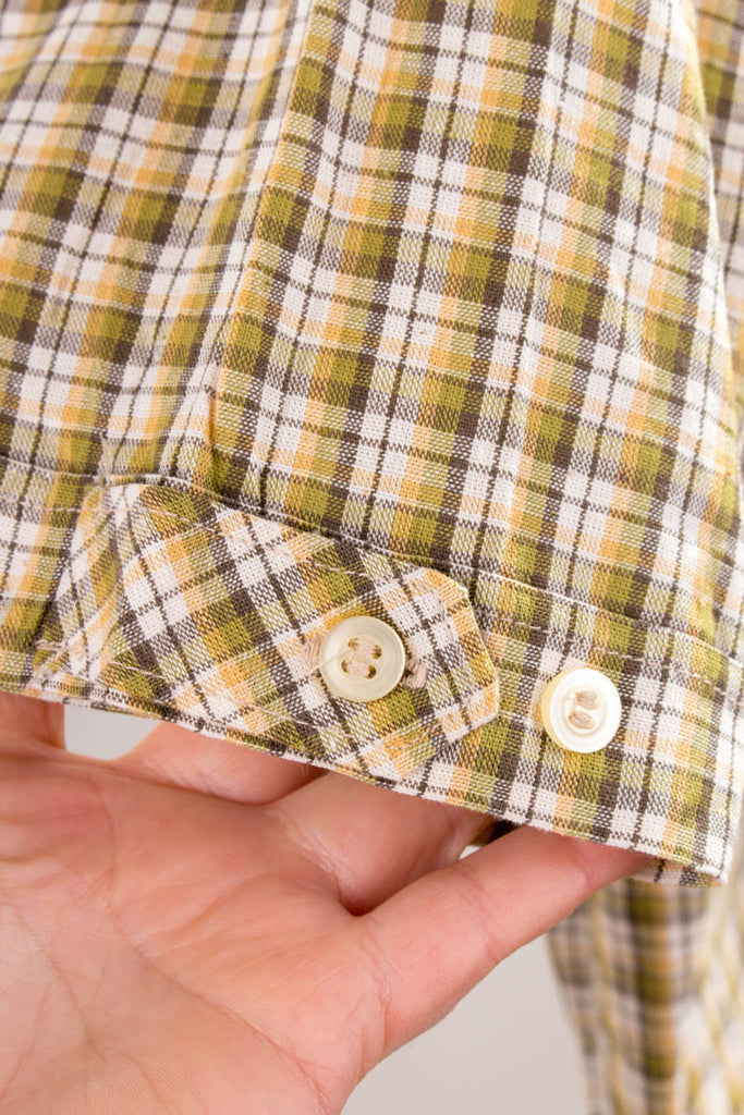 Vintage Hemd grün kariert 60er 70er braun Disco grün L 52-54 M 48-50 Mann Rockabilly vintageberlin.de