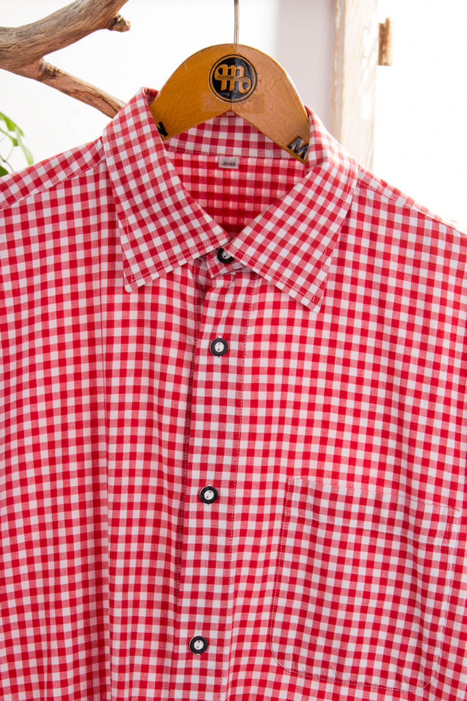 Hemd rot kariert 70er 80er L 52-54 M 48-50 Mann Rockabilly rot Schlager vintageberlin.de