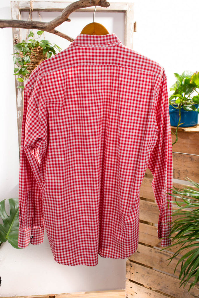 Hemd rot kariert 70er 80er L 52-54 M 48-50 Mann Rockabilly rot Schlager vintageberlin.de