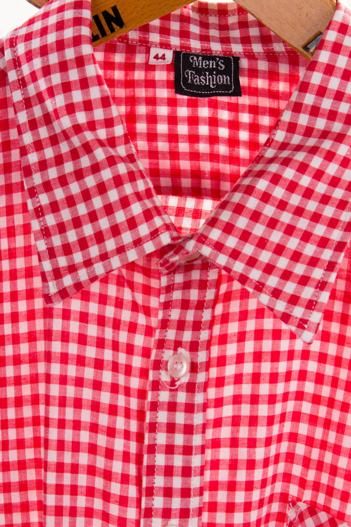 Hemd rot kariert 70er 80er L 52-54 Mann Rockabilly rot Schlager XL 56-58 vintageberlin.de