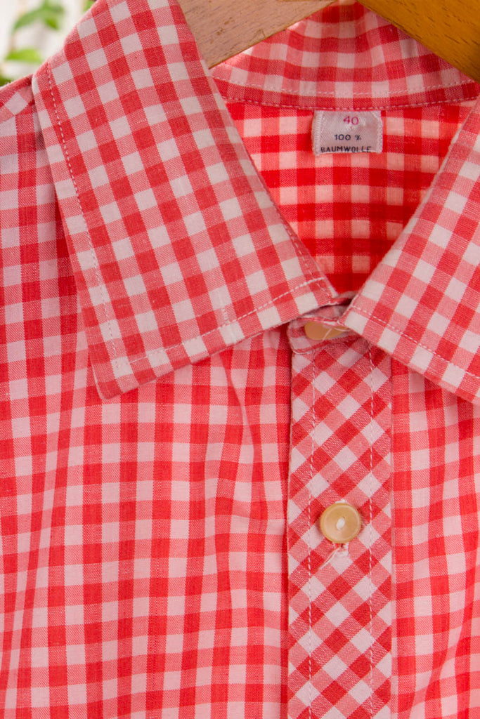 Hemd rot kariert 70er 80er M 48-50 Mann Rockabilly rot S 44-46 Schlager vintageberlin.de