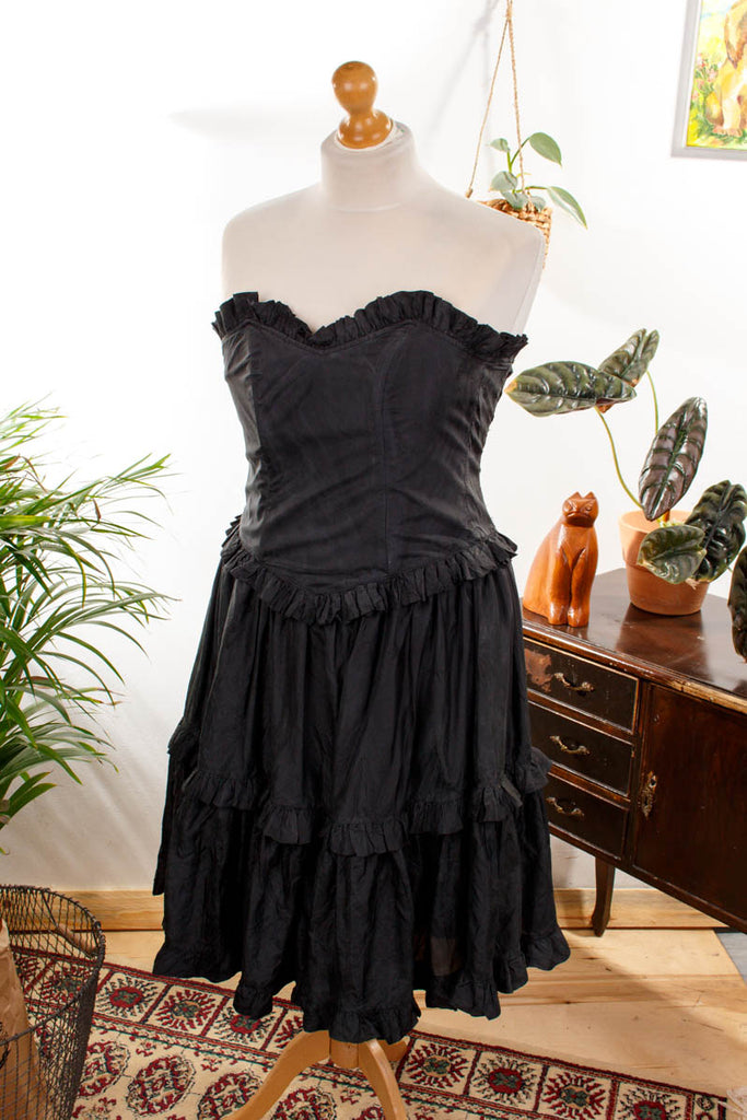 Cocktailkleid schwarz Seide Default Title 50er 80er Abendmode Disco Frau L 44-46 M 40-42 Petticoat Rockabilly schwarz Special vintageberlin.de