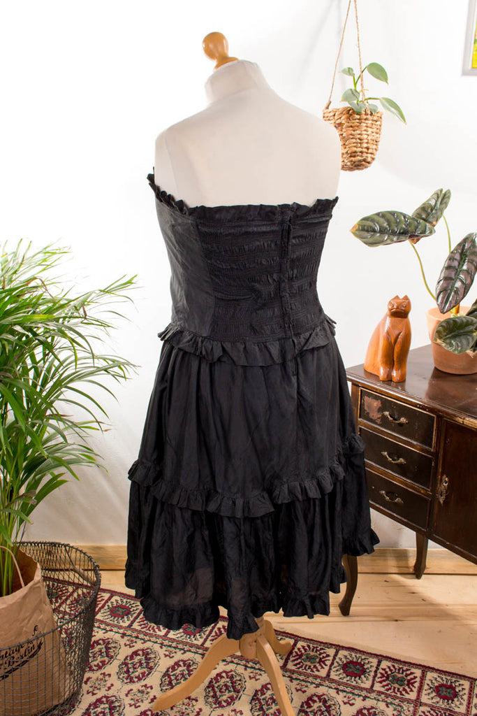 Cocktailkleid schwarz Seide 50er 80er Abendmode Disco Frau L 44-46 M 40-42 Petticoat Rockabilly schwarz Special vintageberlin.de