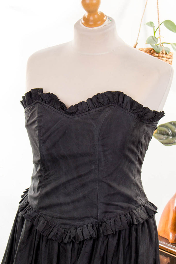 Cocktailkleid schwarz Seide 50er 80er Abendmode Disco Frau L 44-46 M 40-42 Petticoat Rockabilly schwarz Special vintageberlin.de