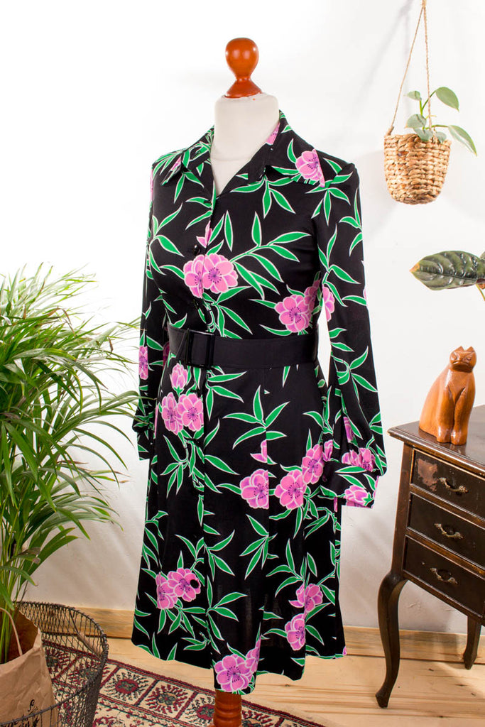 Rockabella Kleid schwarz Blumen Default Title 70er Boho bunt Designer Frau Rockabilly S 36-38 schwarz Special vintageberlin.de