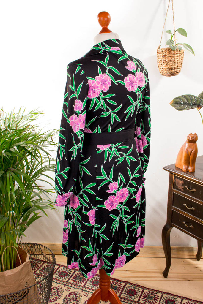Rockabella Kleid schwarz Blumen 70er Boho bunt Designer Frau Rockabilly S 36-38 schwarz Special vintageberlin.de