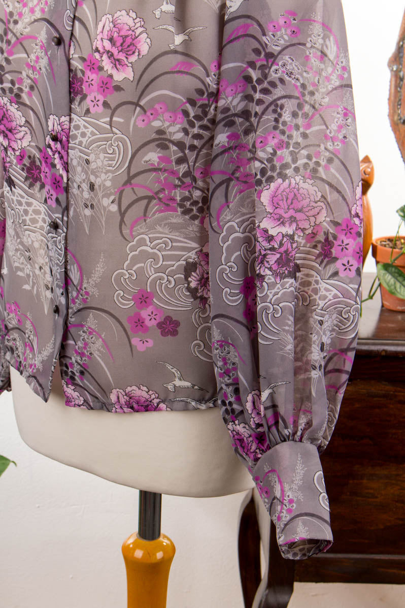 70s Chiffonbluse Möwen