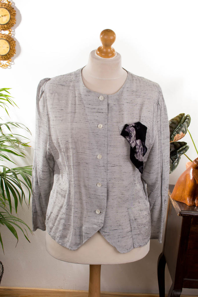 Vintage Bluse grau meliert Default Title 80er 90er Frau grau L 44-46 Sekretärin vintageberlin.de