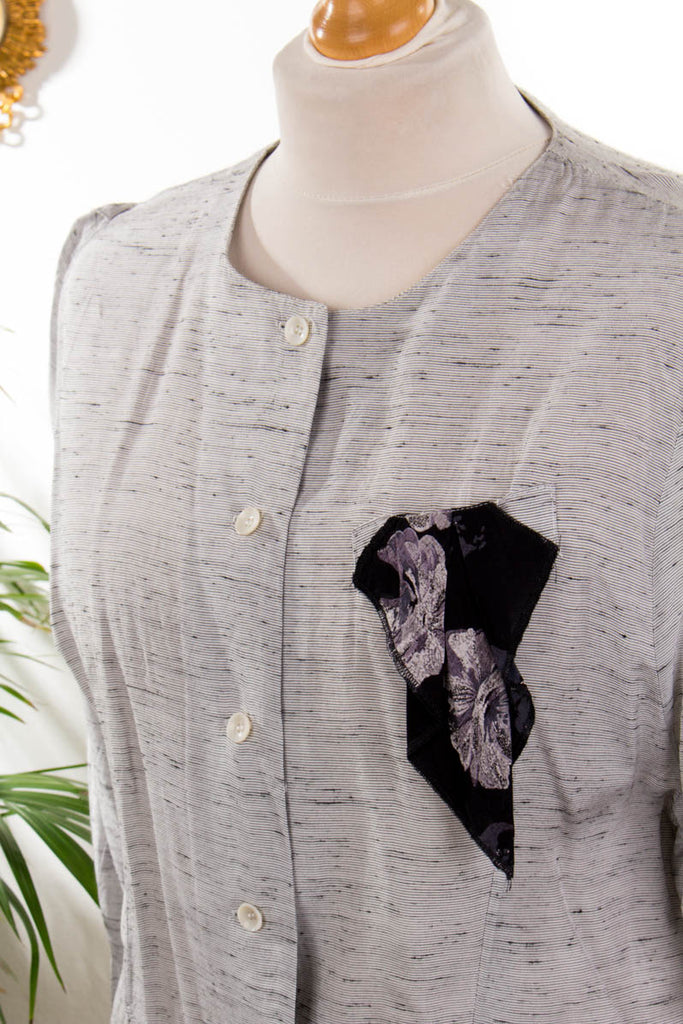 Vintage Bluse grau meliert 80er 90er Frau grau L 44-46 Sekretärin vintageberlin.de