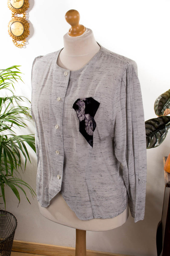 Vintage Bluse grau meliert 80er 90er Frau grau L 44-46 Sekretärin vintageberlin.de