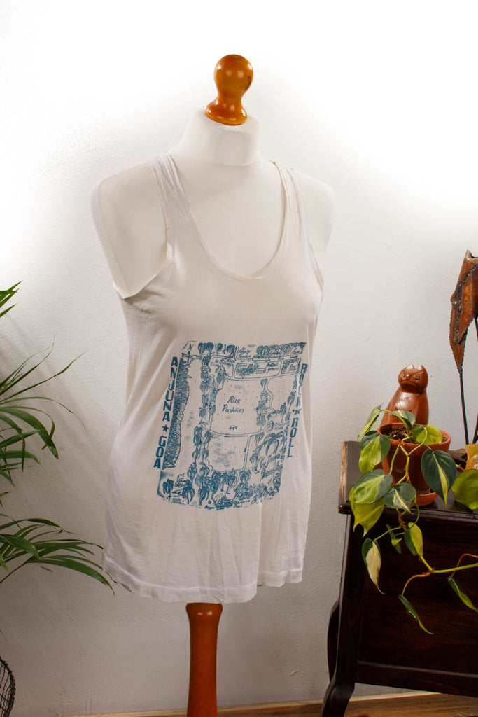 70er Hippie Shirt weiß blau Default Title 70er blau Disco Frau Hippie M 40-42 real-boho Special weiß vintageberlin.de