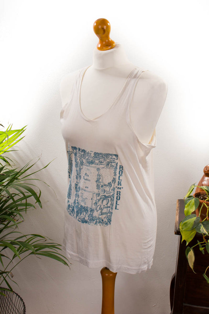 70er Hippie Shirt weiß blau 70er blau Disco Frau Hippie M 40-42 real-boho Special weiß vintageberlin.de