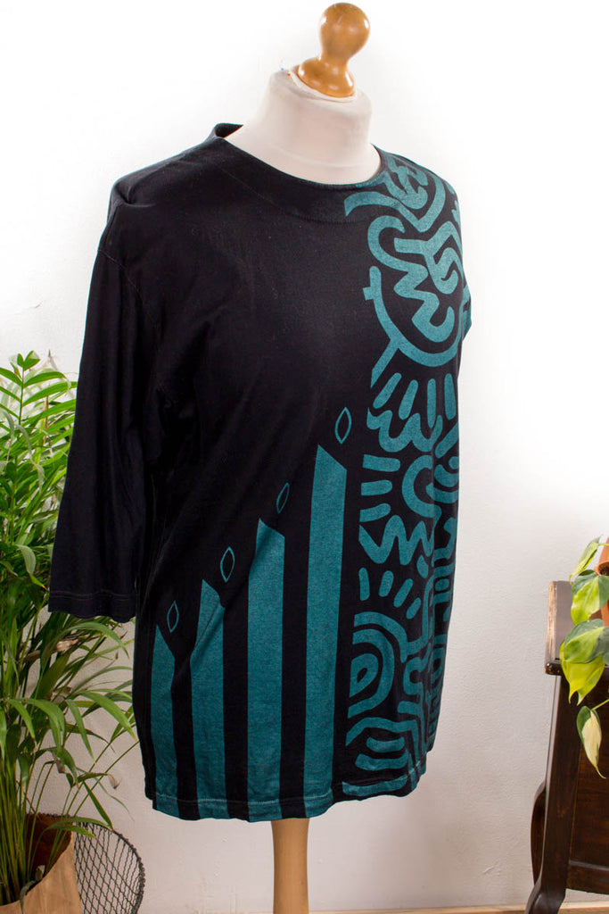 90s Oversize Shirt schwarz petrol 90er blau Disco Frau L 44-46 M 40-42 schwarz Special vintageberlin.de