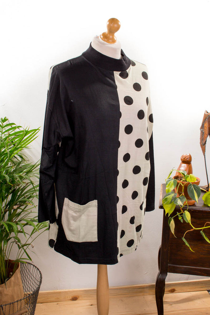 90s Oversize Shirt Punkte Default Title 90er beige Disco Frau L 44-46 real-80er schwarz vintageberlin.de