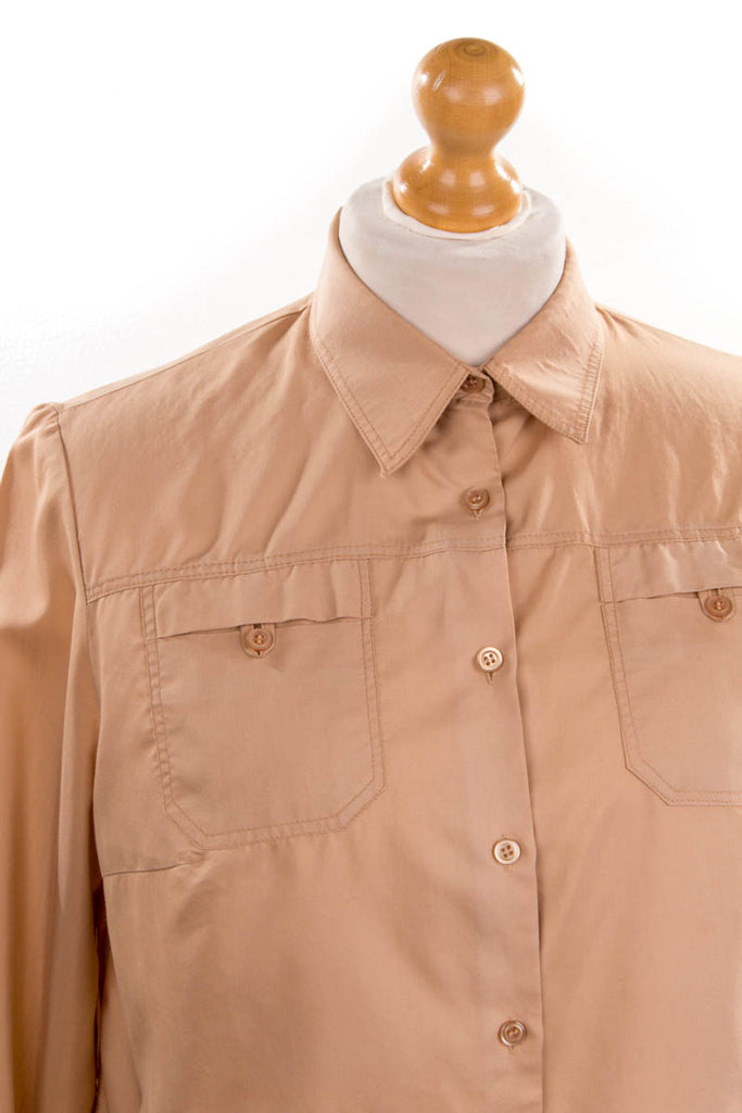 Vintage Hemdbluse beige 70er beige Frau L 44-46 M 40-42 vintageberlin.de