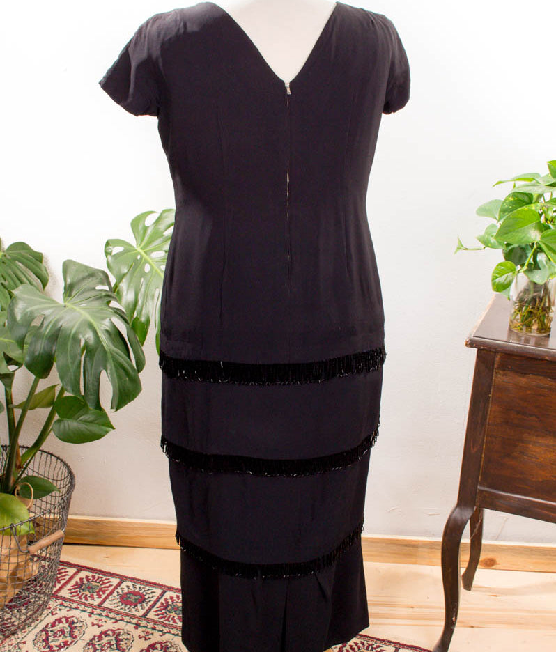 Vintage Charlestonkleid schwarz Perlen