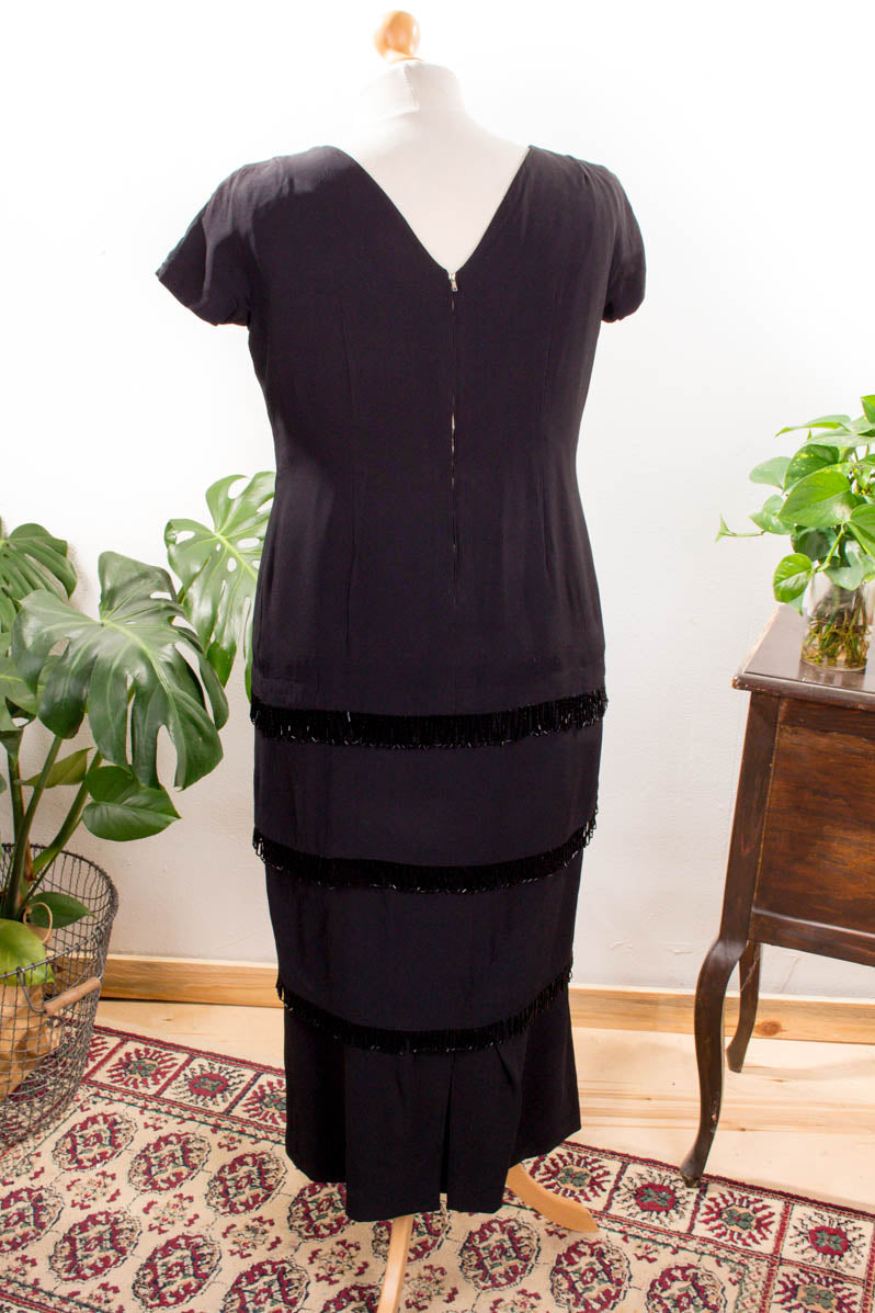 Vintage Charlestonkleid schwarz Perlen
