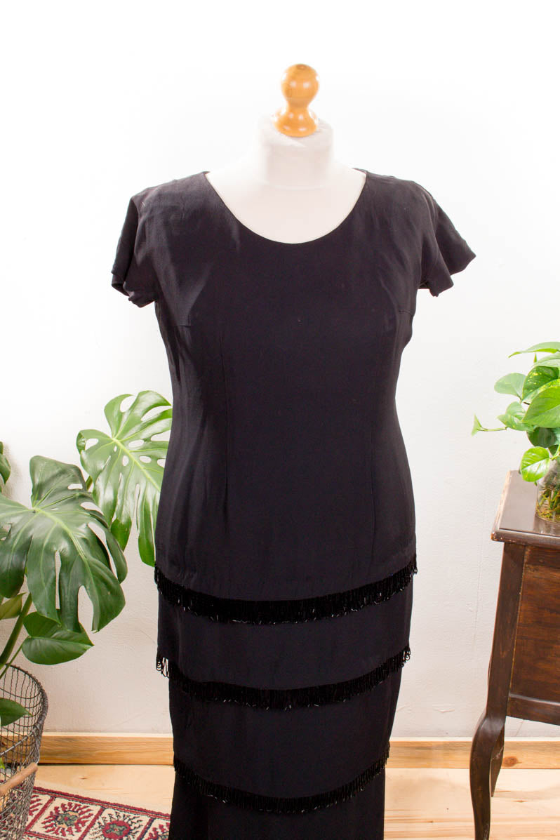Vintage Charlestonkleid schwarz Perlen