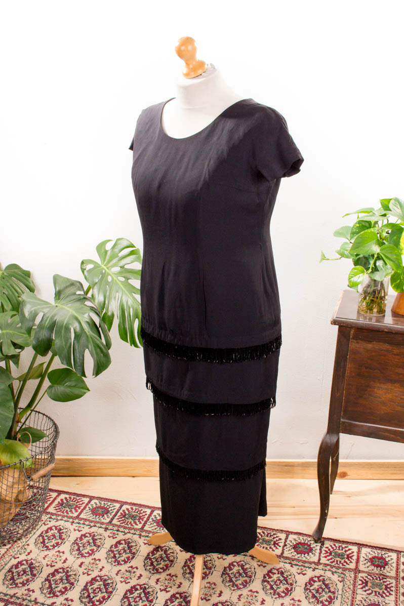 Vintage Charlestonkleid schwarz Perlen