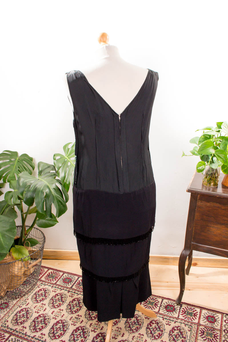 Vintage Charlestonkleid schwarz Perlen