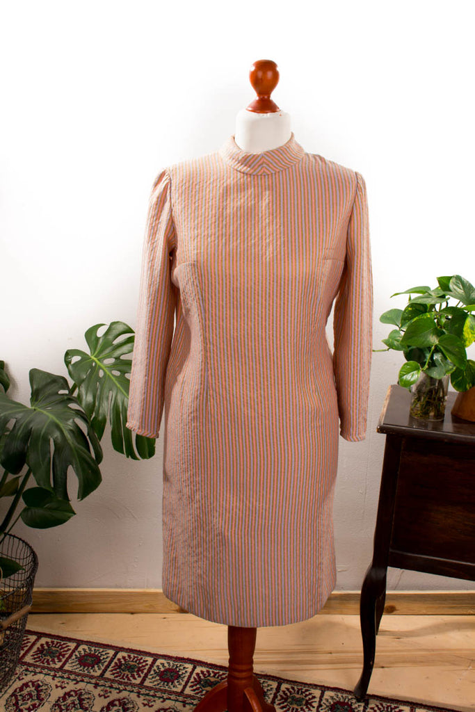 60s Minikleid apricot Streifen Default Title 60er Abendmode bunt Disco Frau M 40-42 Mod orange real-disco Rockabilly rosa Schlager vintageberlin.de