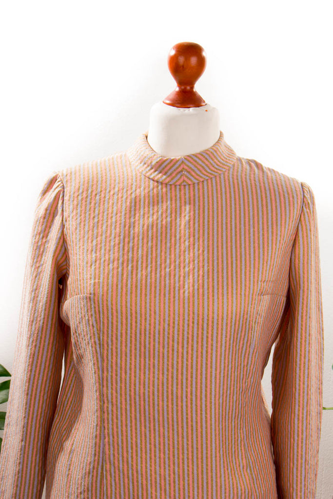 60s Minikleid apricot Streifen 60er Abendmode bunt Disco Frau M 40-42 Mod orange real-disco Rockabilly rosa Schlager vintageberlin.de
