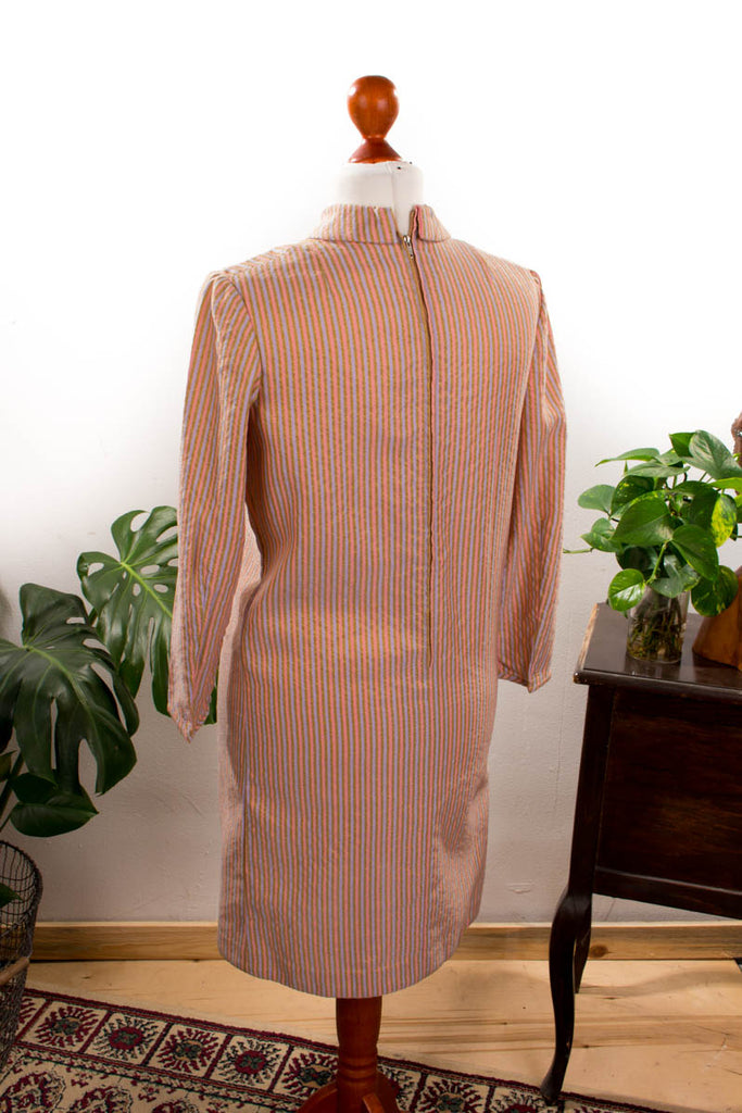 60s Minikleid apricot Streifen 60er Abendmode bunt Disco Frau M 40-42 Mod orange real-disco Rockabilly rosa Schlager vintageberlin.de