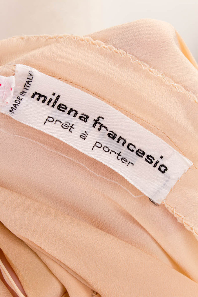 M. Francesio Seidenkleid beige + Jacke 70er beige Boho Designer Frau gold S 36-38 Special vintageberlin.de