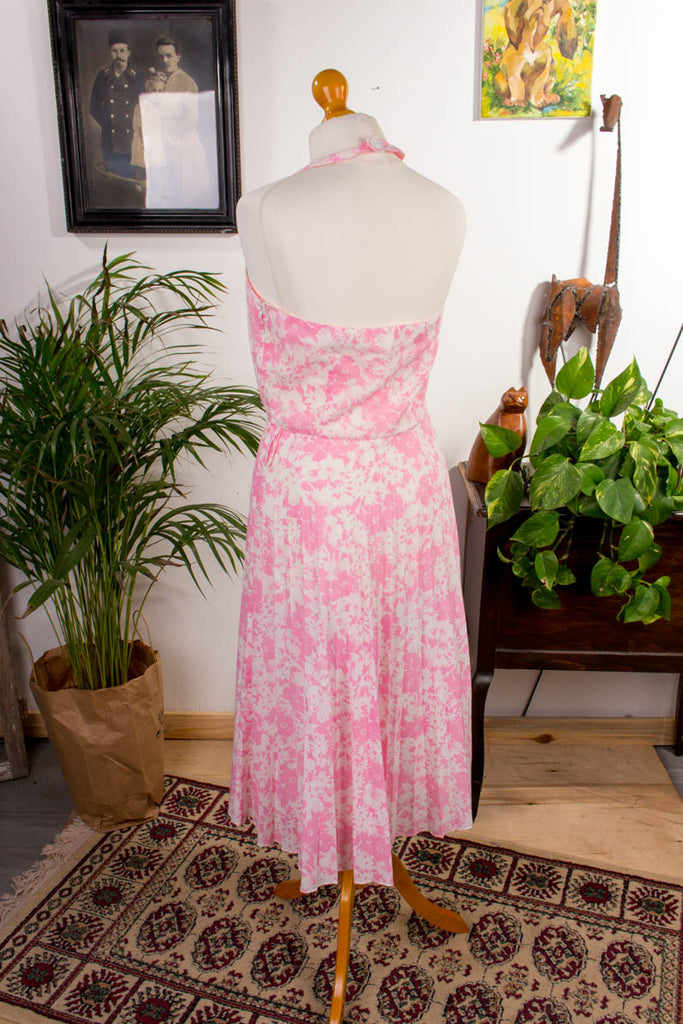 Disco Neckholder Sommerkleid rosa 70er Disco Frau Rockabilly rosa S 36-38 vintageberlin.de