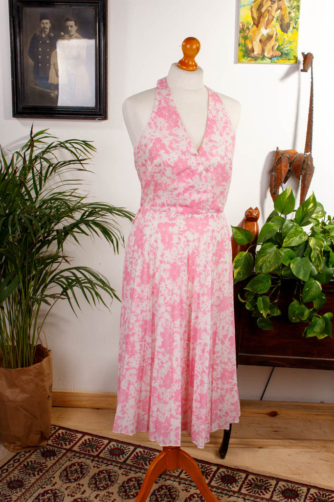 Disco Neckholder Sommerkleid rosa 70er Disco Frau Rockabilly rosa S 36-38 vintageberlin.de