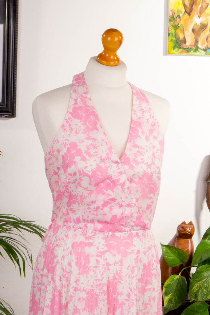 Disco Neckholder Sommerkleid rosa 70er Disco Frau Rockabilly rosa S 36-38 vintageberlin.de
