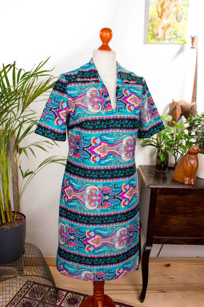 Vintage Disco Kleid bunt 60er 70er bunt Disco Frau M 40-42 real-disco Schlager Special vintageberlin.de