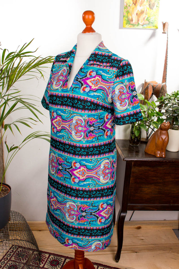 Vintage Disco Kleid bunt 60er 70er bunt Disco Frau M 40-42 real-disco Schlager Special vintageberlin.de