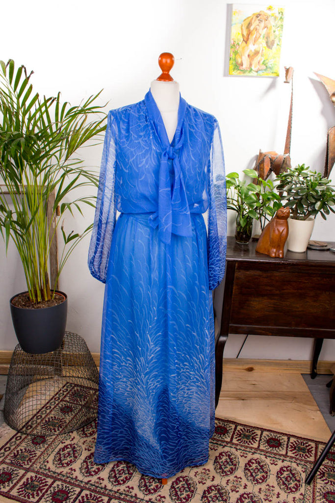 Maxikleid blau Chiffon Default Title 70er 80er Abendmode blau Boho Frau Hippie S 36-38 vintageberlin.de