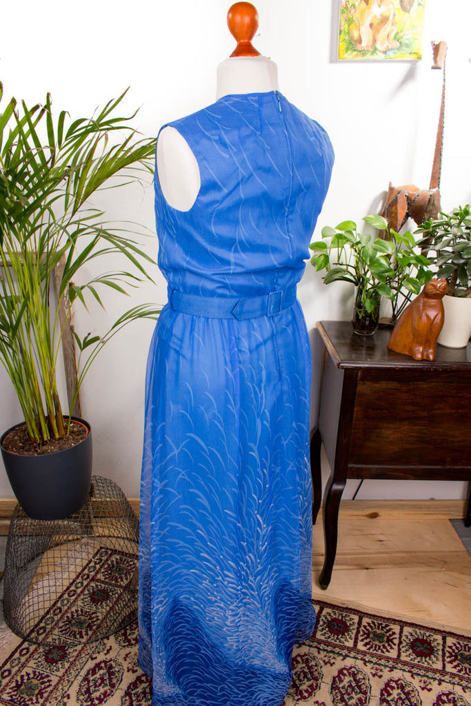 Maxikleid blau Chiffon 70er 80er Abendmode blau Boho Frau Hippie S 36-38 vintageberlin.de