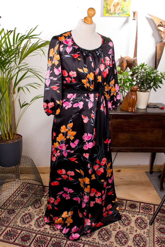 Hippie Maxikleid schwarz bunt 70er Abendmode Boho bunt Frau Hippie L 44-46 M 40-42 real-boho Schlager schwarz Special vintageberlin.de