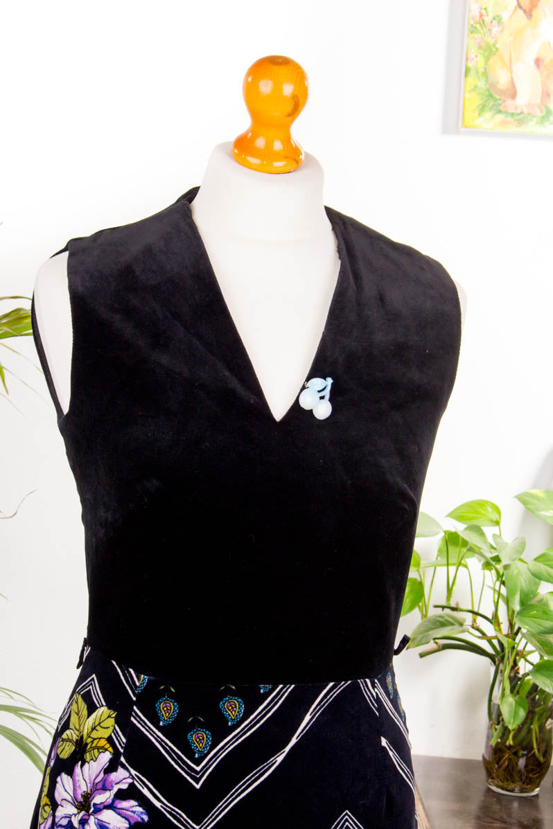 Maxikleid schwarz bunt Samt