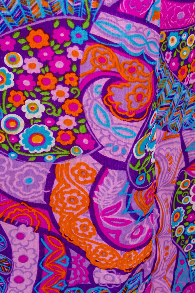 Vintage Hippiekleid leuchtend bunt 60er 70er Abendmode Boho bunt Disco Frau Hippie lila orange pink real-boho rosa S 36-38 Schlager Special vintageberlin.de