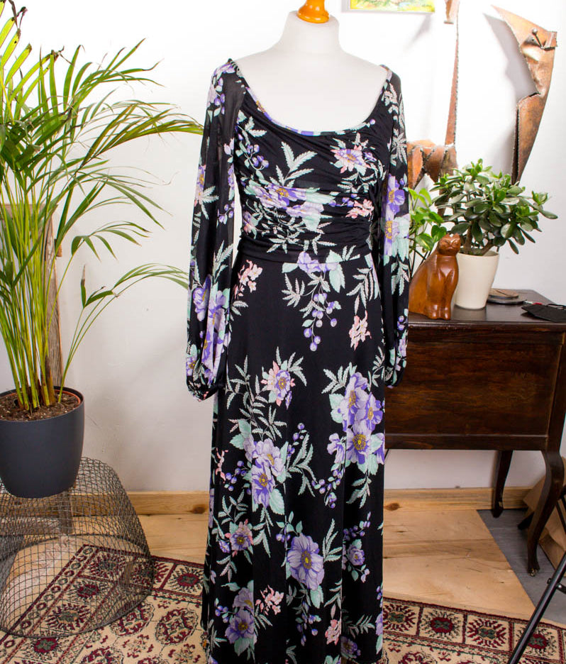 Maxikleid schwarz bunt Blumen