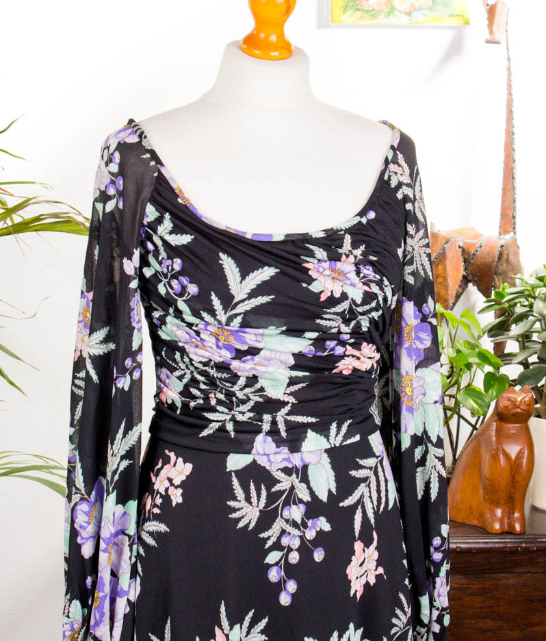 Maxikleid schwarz bunt Blumen
