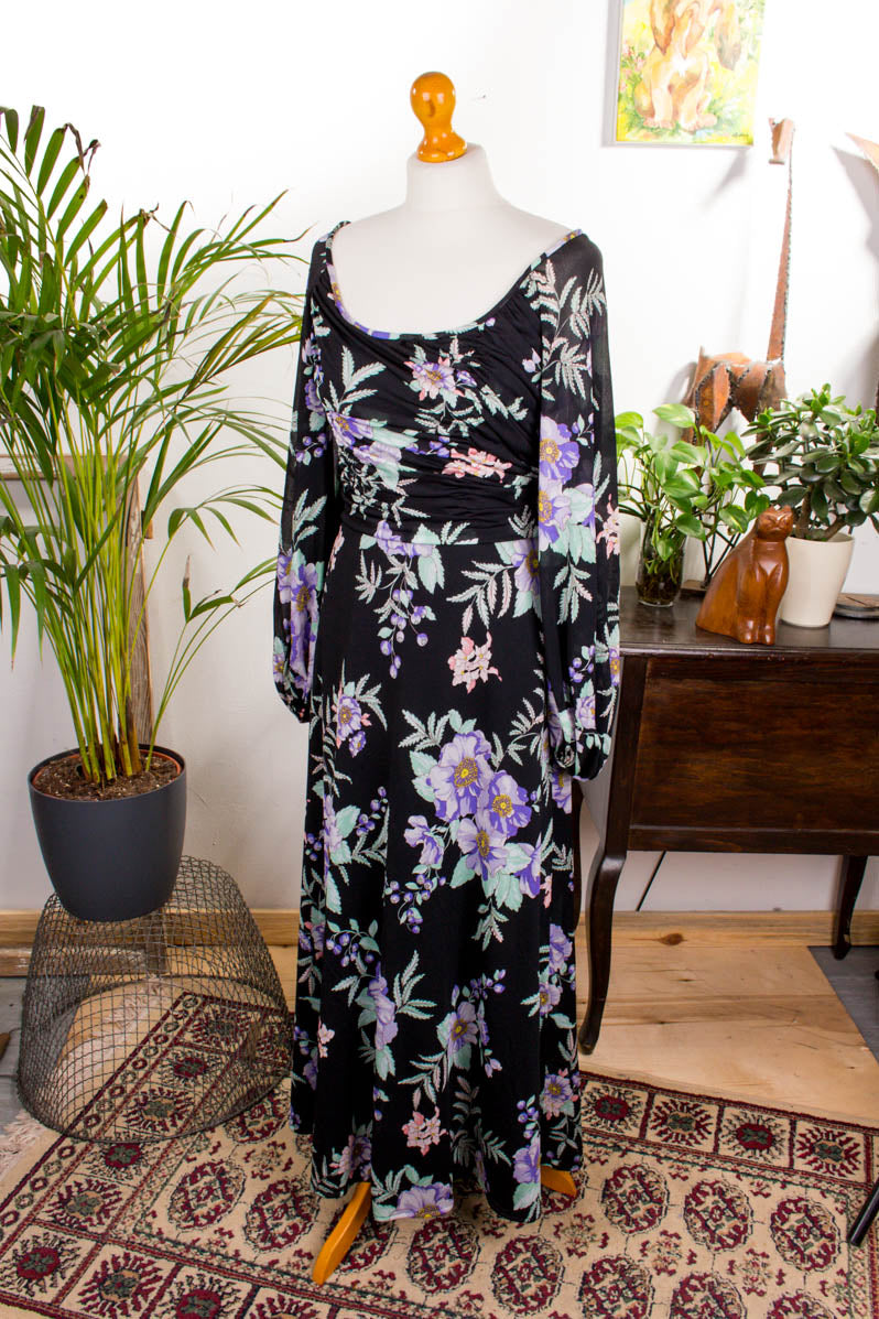Maxikleid schwarz bunt Blumen