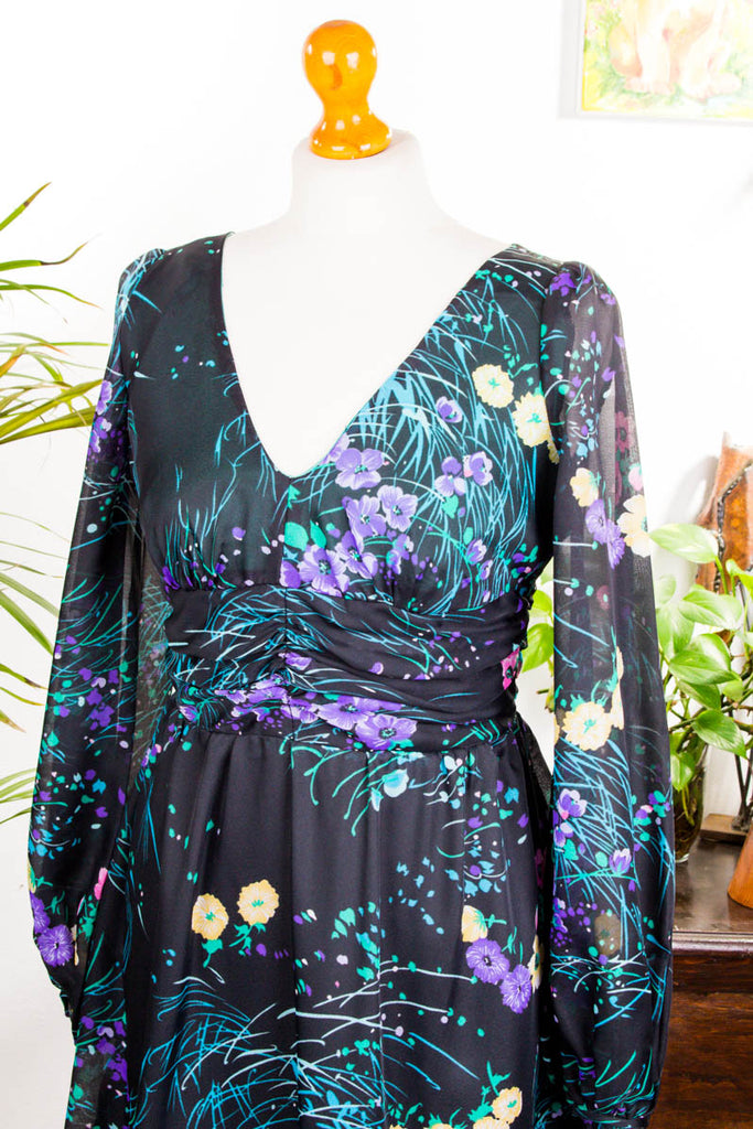 Hippie Flower Power Kleid 70er Abendmode Boho bunt Frau Hippie M 40-42 real-boho S 36-38 Schlager schwarz Special vintageberlin.de
